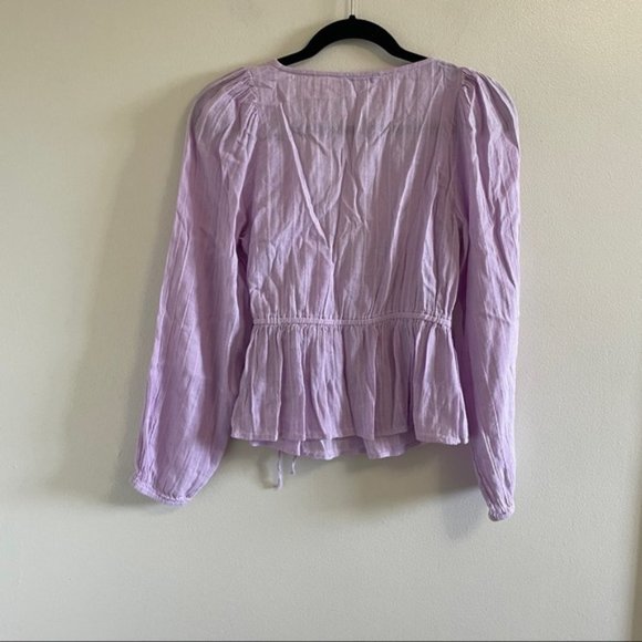 American Eagle Lilac purple peplum wrap blouse long sleeves size small - Picture 7 of 9